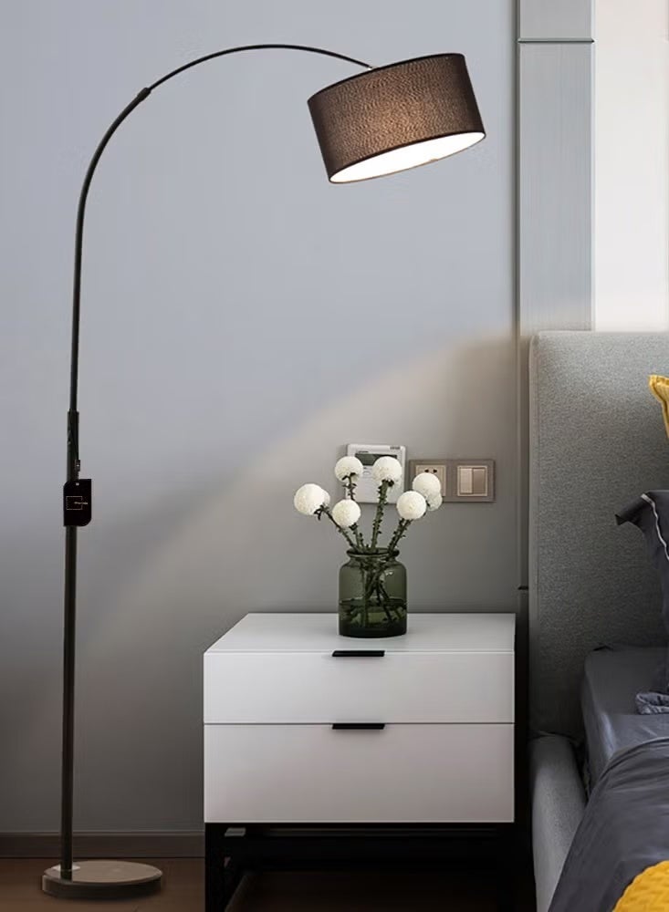 Sharpdo Modern LED Arc Floor Lamp with Remote Control, 3 Color Temperatures (3000K/4500K/6000K), Adjustable Hanging Drum Shade, Standing Lamp for Living Room & Bedroom - Black - Image 3